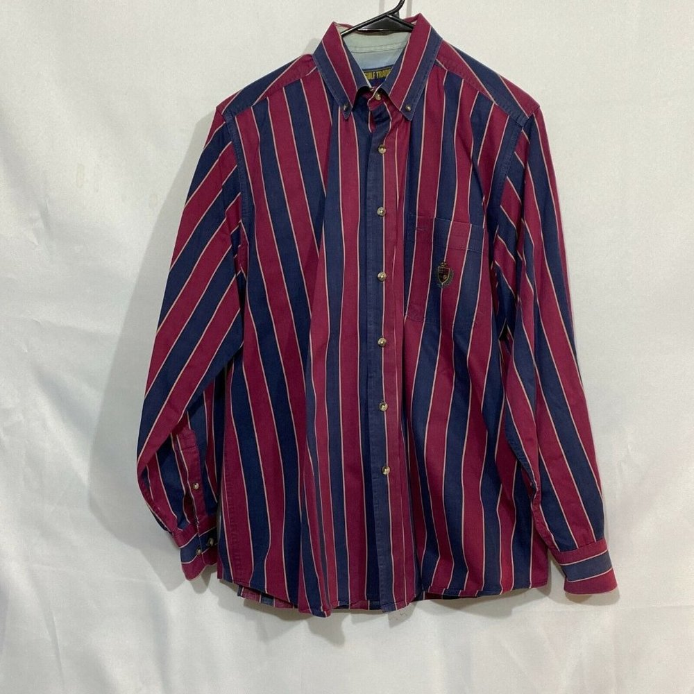 Gulf Traders Classic Mens Blue Striped Long Sleeve Button Down Shirt Size M